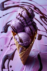 Artistic food photography of chocolate ice cream cone