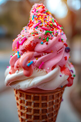 Artistic food photography of chocolate ice cream cone
