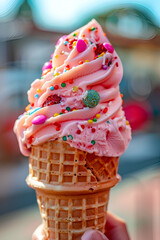 Artistic food photography of chocolate ice cream cone