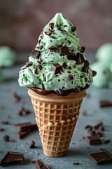 Artistic food photography of chocolate ice cream cone