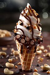 Close-up of a vanilla soft serve ice cream cone