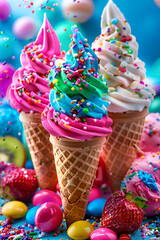 Artistic food photography of chocolate ice cream cone