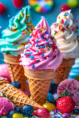 Artistic food photography of chocolate ice cream cone