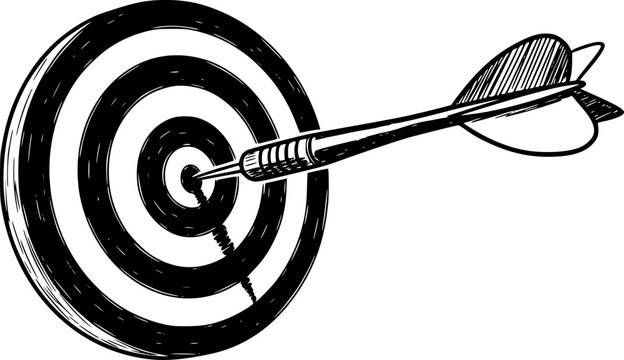 Bullseye target sketch with dart. Hand-drawn goal success vector isolated on white.
