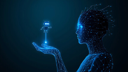 Artificial intelligence innovation with digital human model and robot connected to innovation technology