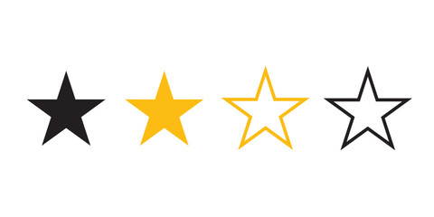stars icon set,black stroke, fill in color, fill in color and black stroke, stars, black star, golden star, isolated on white background