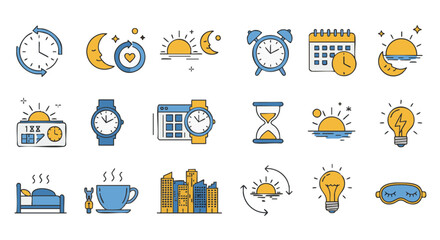 Vector icons set Daylight Saving Time Change clock sun moon