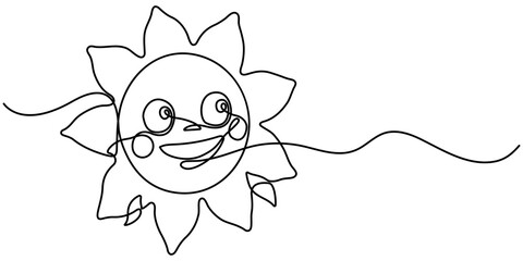 Sun continuous one line drawing. Hand drawn Editable stroke. Vector illustration. 