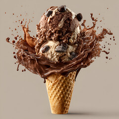 Artistic food photography of chocolate ice cream cone