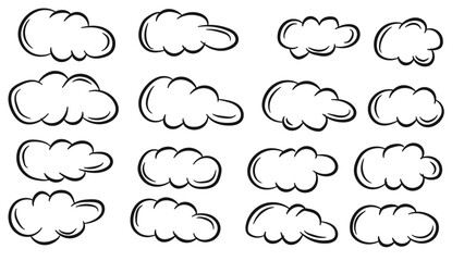 Clouds Doodle Line Art Hand Drawn Cartoon Style Collection for Coloring Page.Vector illustration