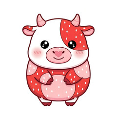 Cute Strawberry Cow Cartoon Character