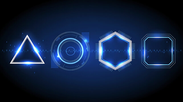 Futuristic Technology Interface Display with Geometric Shapes Glowing in Blue Digital Design Concept