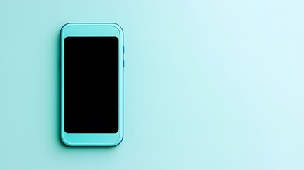 Stylish smartphone mockup with black screen on light turquoise background for showcasing mobile apps
