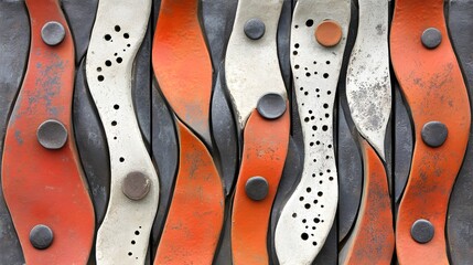Abstract metal art panel with wavy shapes and bolted fasteners design