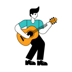 Cartoon guitar player with instrument isolated on transparent background