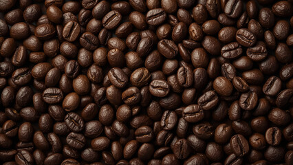 Fototapeta premium Coffee beans texture macro. Detailed macro texture of roasted coffee beans background.