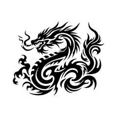 Fototapeta premium Tribal Dragon Tattoo Design - A Fierce Black Ink Illustration of a Mythical Creature
