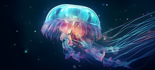 Fototapeta premium Pointillist grunge design of jellyfish with abstract dotted pattern ,generative AI