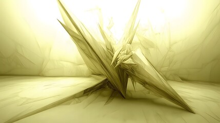 Abstract crystal formation in gold color with intricate geometric design