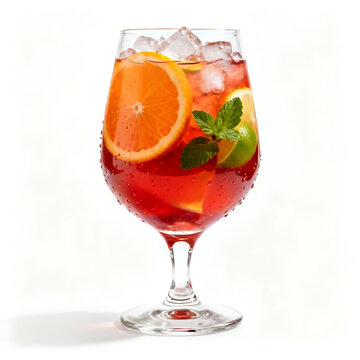 Refreshing cocktail with orange, lime, and mint in glass  