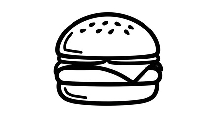 Fototapeta premium Simple Black Outline Hamburger Icon on White Background for Fast Food and Restaurant Menus
