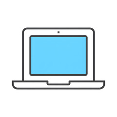 Minimalist laptop illustration with blue screen and gray outline on transparency