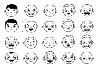 Cartoon Happy Face Doodles, Vector Pack, Minimalist Design
