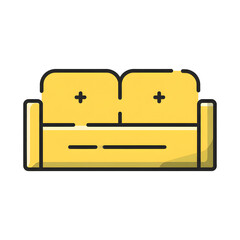 Yellow sofa icon isolated on transparent background for interior design