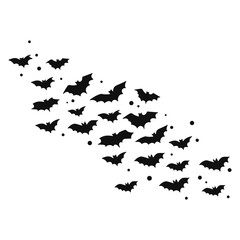Bats Crowd Fly Silhouette Group Diagonal Formation with Dots Halloween Element.Vector Illustration