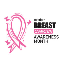 October Breast Cancer Awareness Day Greeting with Doodle Hand Drawn Pink Ribbon and Butterfly Vector Illustration.