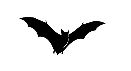 Silhouette of a bat with outstretched wings against a white background.
