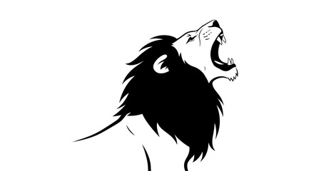 Fototapeta premium Roaring Lion Head Black and White Illustration.