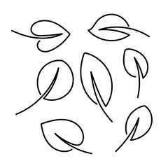 Set of Leaves One Continuous Line Art Simple Set Hand Drawn. Minimalist Botanical Nature Illustration.