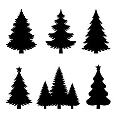 Obraz premium Silhouette pines trees decoration collection.Vector illustration