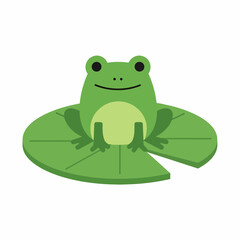 Cute green cartoon frog character sitting on a lily pad.