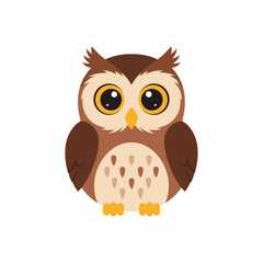 Cute Cartoon Owl Illustration with Big Eyes.