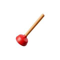 Rubber plunger with wooden handle &mdash; realistic 3D plumbing repair tool icon, isolated on transparent background for bathroom, sink or toilet maintenance graphics
