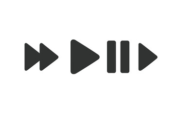 Media player control buttons icon set. Play, pause, next, fast forward symbols for audio and video player interface. Vector graphic for web, app, and UI design elements.
