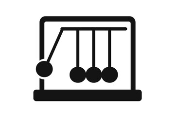 Newton's cradle pendulum icon. Physics concept of momentum, action, reaction, and energy conservation. Business metaphor for cause and effect, chain reaction, and consequence.