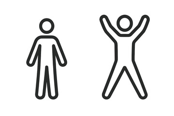 Jumping jacks exercise workout icon. Man doing fitness cardio training. Vector illustration of body movement sequence. Aerobics star jump pictogram. Line art symbol set.