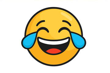 Laughing with tears of joy emoji. Crying laughing face. Funny emoticon with tears. LOL vector icon. Hilarious happy expression symbol. Comic cartoon character illustration.
