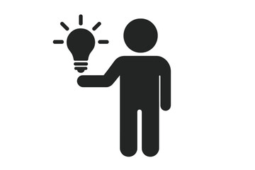 Man holding a light bulb. Concept of a new idea, innovation, solution, and creativity. Person with a lamp. Metaphor for inspiration, thinking, knowledge, and success.