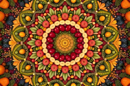 Vibrant fruit mandala pattern healthy food art abstract design
