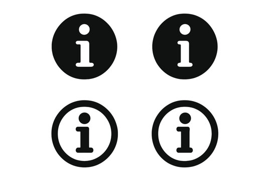 Information icon set. Info point circle vector sign. Help desk, support, and details symbol. FAQ and guide button. UI UX web design element. Minimal flat graphic illustration.