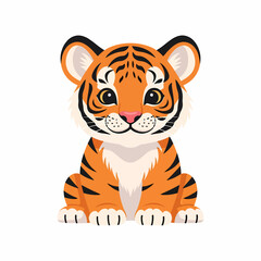 Cute cartoon tiger cub sitting down illustration.
