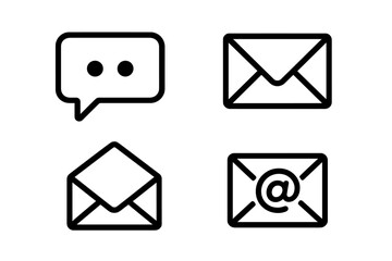 Mail icon collection with chat bubble. Simple line art set for e-mail, message, and contact concepts. Vector graphic elements for web design, apps, and UI UX interface.
