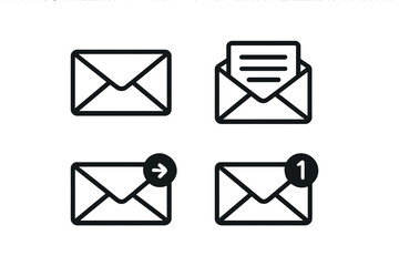 Message envelope icon vector illustration. Email line art symbol set for web and ui. New, open, sent mail icons. Communication, correspondence, letter, notification concept.