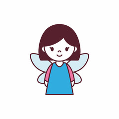 Cute cartoon fairy with blue dress and pink sleeves.