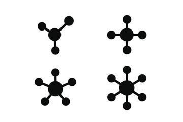 Molecule icon set. Atom structure vector illustration. Chemical bond and molecular connection concept. Science, physics, chemistry symbol. Network, data, hub, and node link.