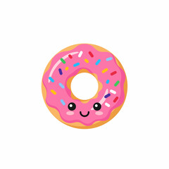 Cute Donut with Pink Frosting and Sprinkles with a Smiling Face.
